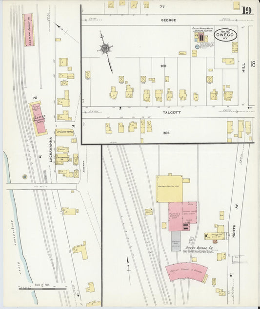 Sanborn Fire Insurance Map from Owego, Tioga County, New York (1910), Sheet #0019 - Historic Sanborn Fire Insurance Map Print, vintage old map wall art, antique decor, genealogy gift, New York New York map