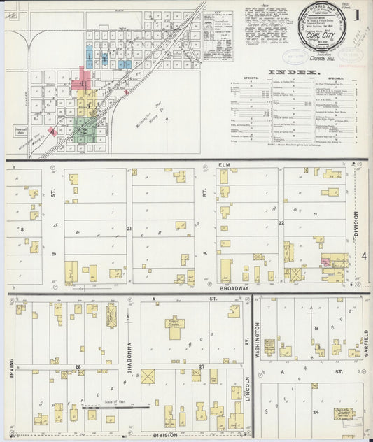 Sanborn Fire Insurance Map from Coal City, Grundy County, Illinois (1898), Sheet #0001 - Historic Sanborn Fire Insurance Map Print, vintage old map wall art, antique decor, genealogy gift, Illinois Illinois map