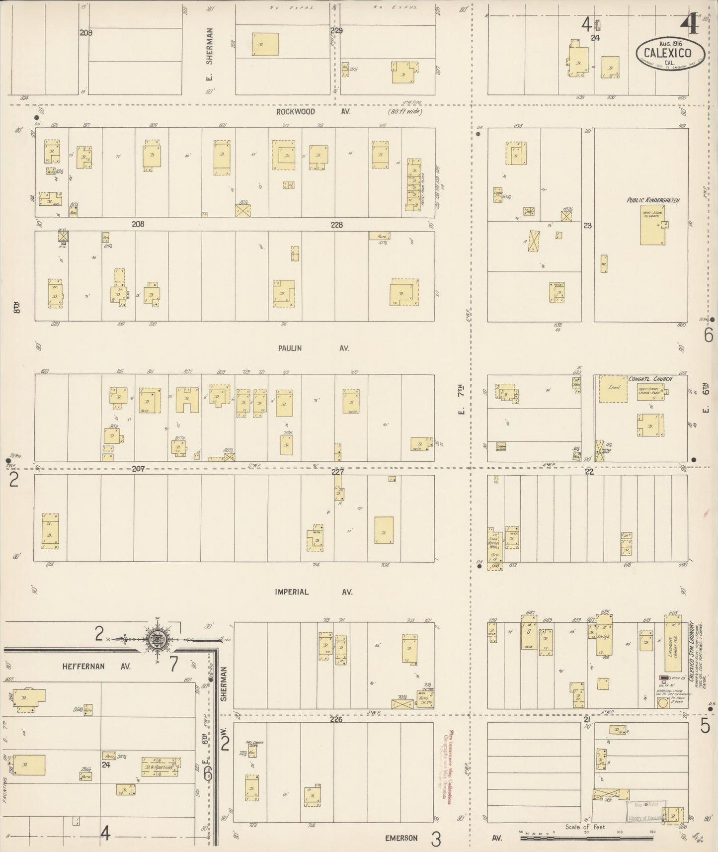 Sanborn Fire Insurance Map from Calexico, Imperial County, California (1916), Sheet #0004 - Complete Map Set gallery image, historic Sanborn map, vintage wall art, California California