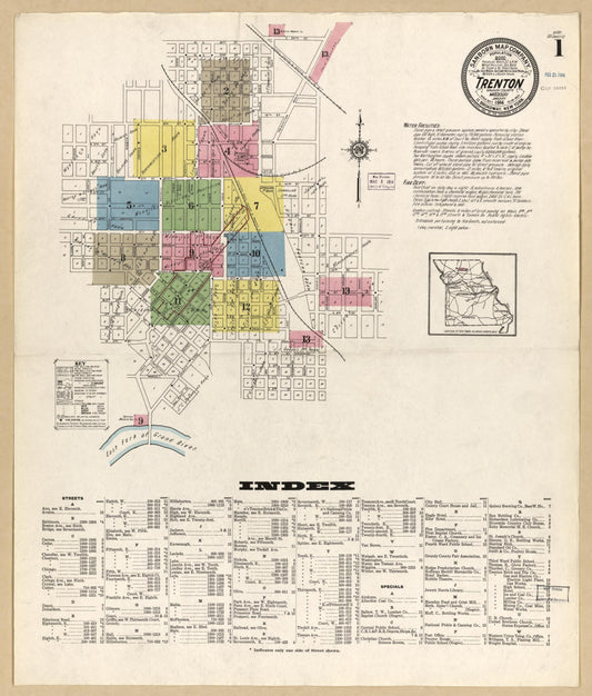 Sanborn Fire Insurance Map from Trenton, Grundy County, Missouri (1914), Sheet #0001 - Historic Sanborn Fire Insurance Map Print, vintage old map wall art, antique decor, genealogy gift, Missouri Missouri map
