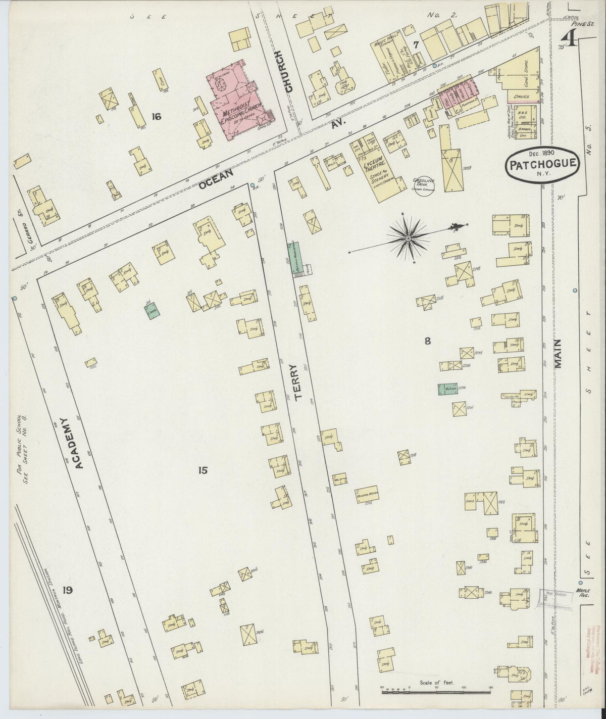 Sanborn Fire Insurance Map from Patchogue, Suffolk County, New York (1891), Sheet #0004 - Historic Sanborn Fire Insurance Map Print, vintage old map wall art, antique decor, genealogy gift, New York New York map