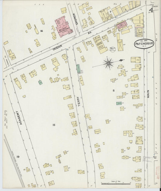 Sanborn Fire Insurance Map from Patchogue, Suffolk County, New York (1891), Sheet #0004 - Historic Sanborn Fire Insurance Map Print, vintage old map wall art, antique decor, genealogy gift, New York New York map