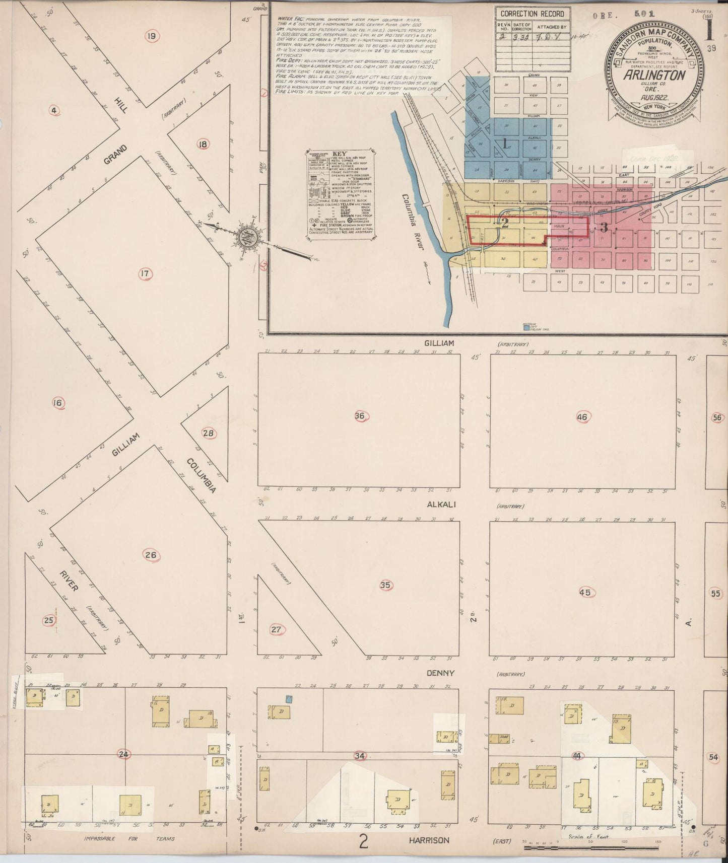 Sanborn Fire Insurance Map from Arlington, Gilliam County, Oregon (1932), Sheet #0001 - Complete Map Set gallery image, historic Sanborn map, vintage wall art, Oregon Oregon