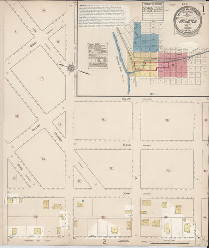 Sanborn Fire Insurance Map from Arlington, Gilliam County, Oregon (1932), Sheet #0001 - Complete Map Set gallery image, historic Sanborn map, vintage wall art, Oregon Oregon