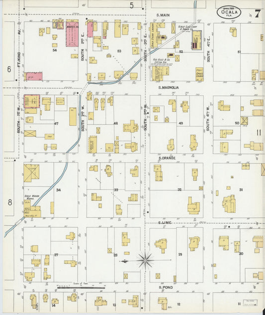 Sanborn Fire Insurance Map from Ocala, Marion County, Florida (1901), Sheet #0007 - Historic Sanborn Fire Insurance Map Print, vintage old map wall art, antique decor, genealogy gift, Florida Florida map