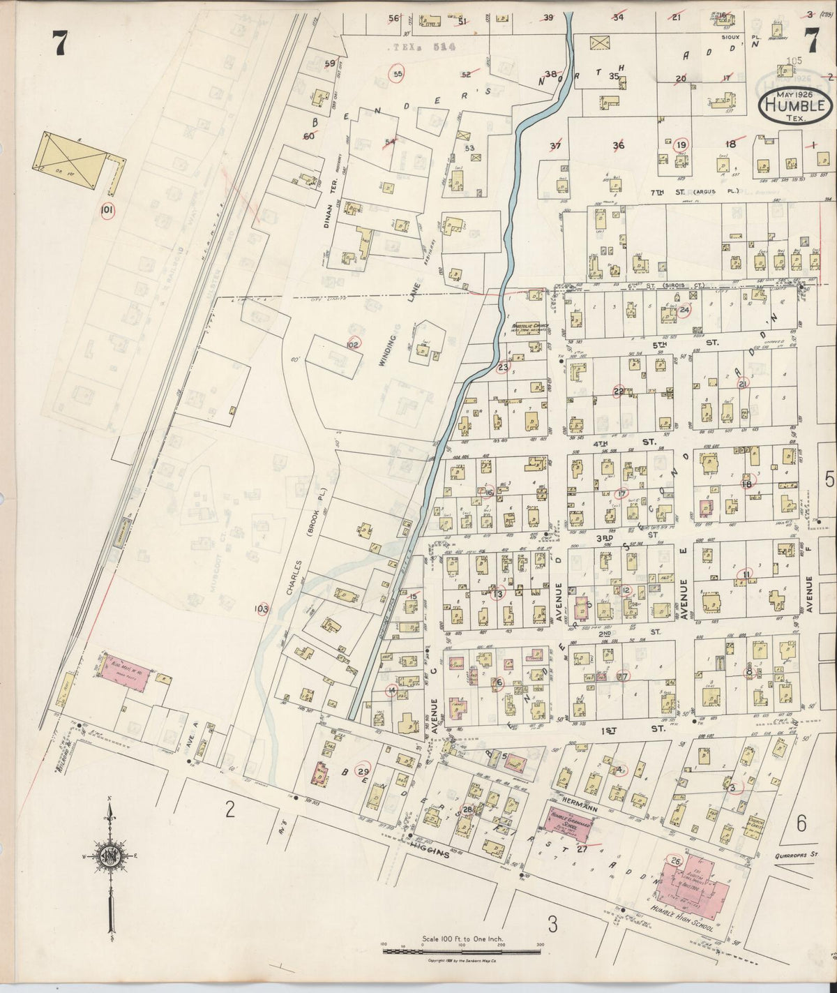 Sanborn Fire Insurance Map from Humble, Harris County, Texas (1940), Sheet #0007 - Complete Map Set gallery image, historic Sanborn map, vintage wall art, Texas Texas