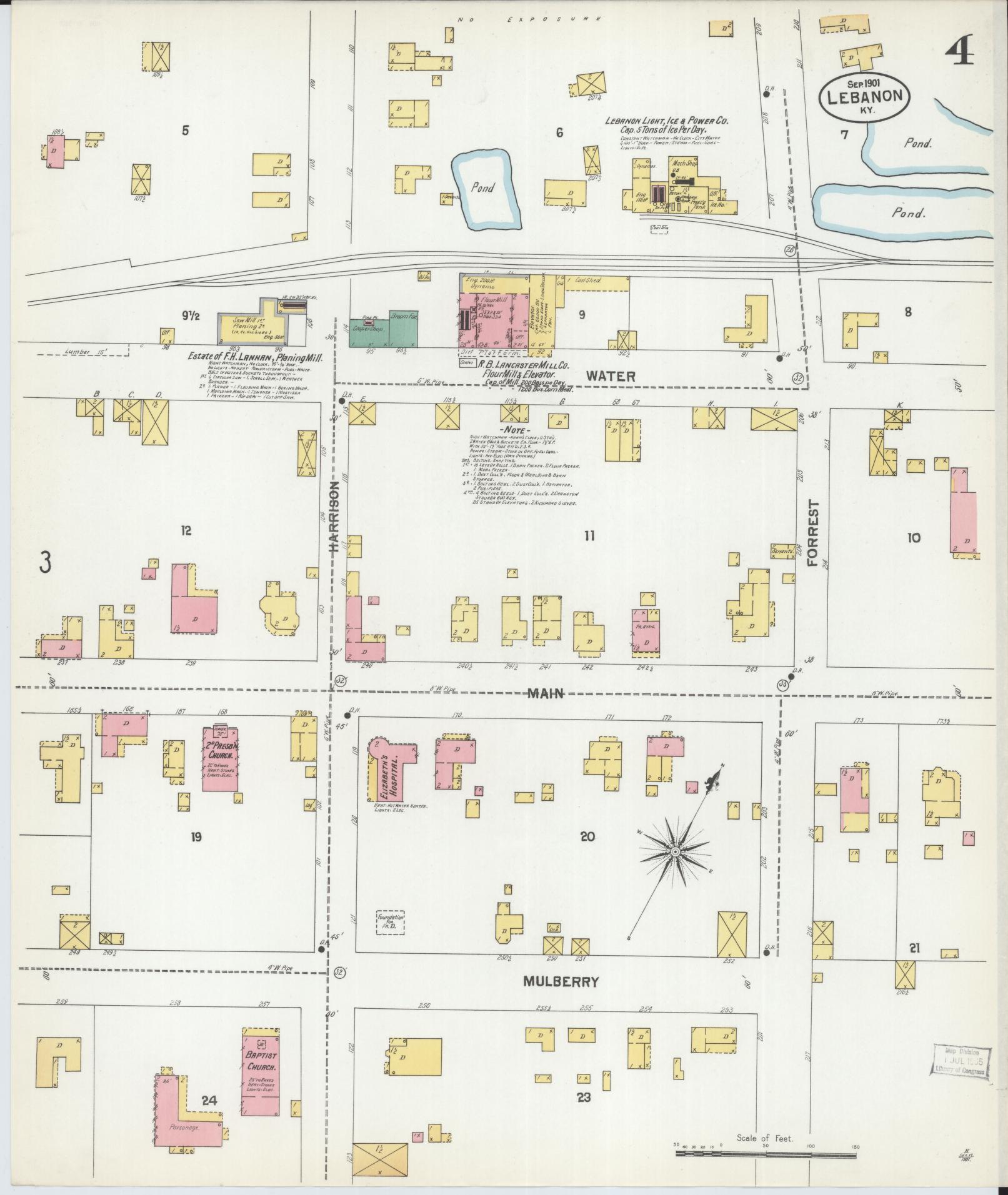 Sanborn Fire Insurance Map from Lebanon, Marion County, Kentucky (1901), Sheet #0004 - Complete Map Set gallery image, historic Sanborn map, vintage wall art, Kentucky Kentucky
