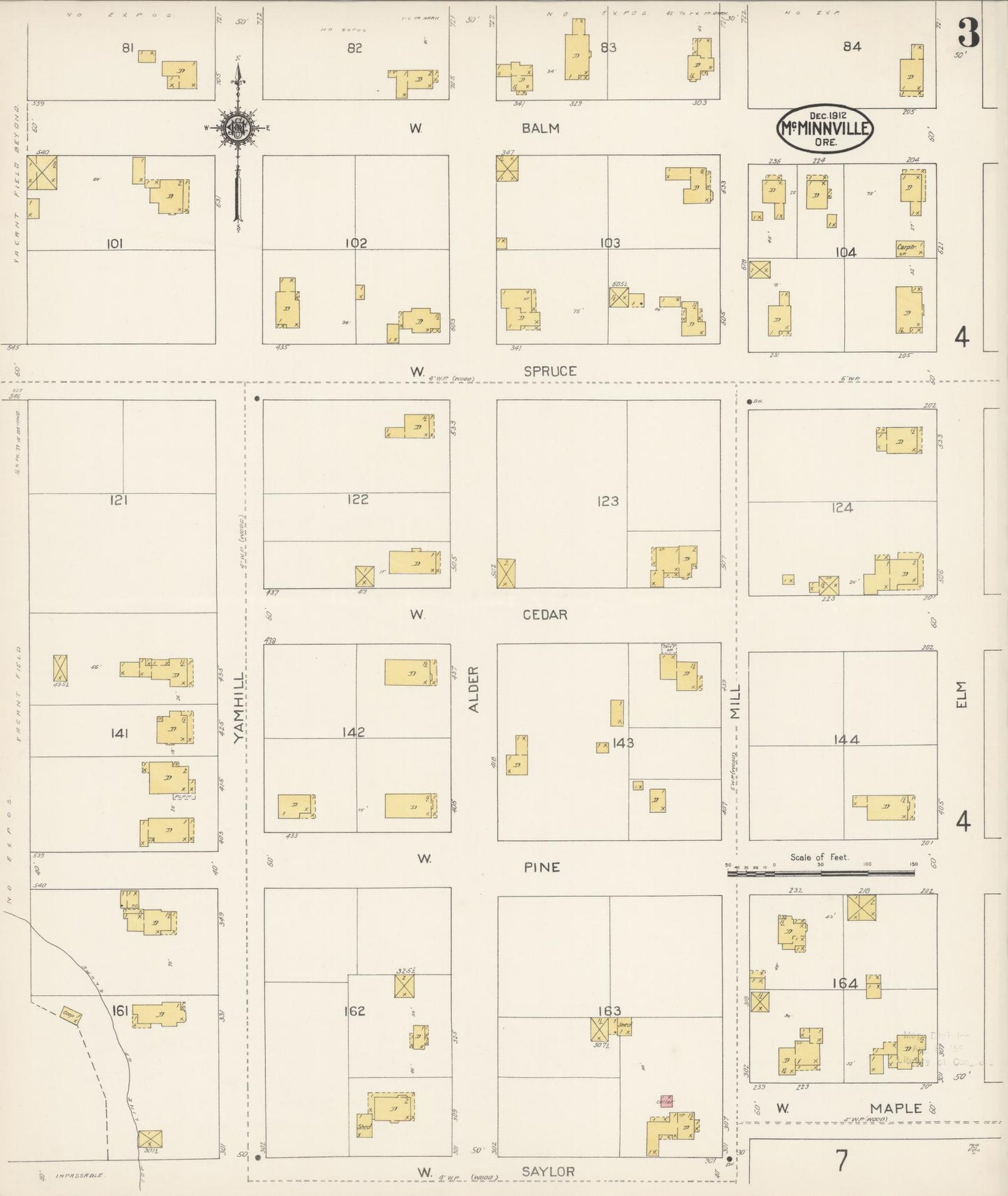 Sanborn Fire Insurance Map from McMinnville, Yamhill County, Oregon (1912), Sheet #0003 - Historic Sanborn Fire Insurance Map Print, vintage old map wall art, antique decor, genealogy gift, Oregon Oregon map