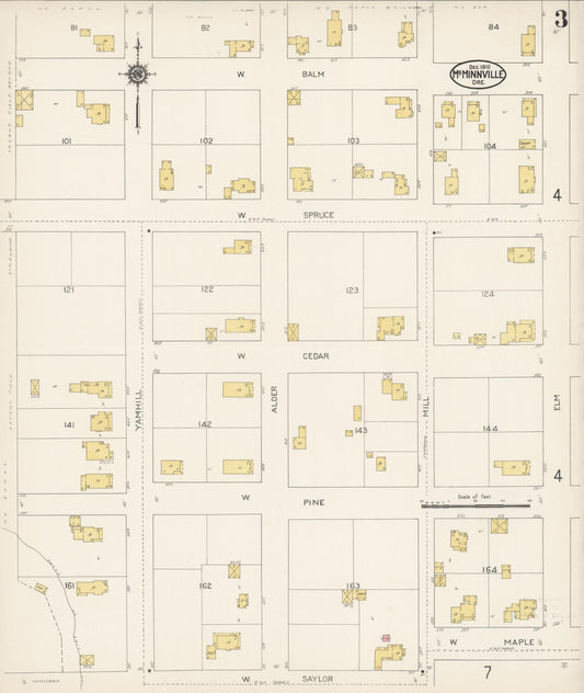 Sanborn Fire Insurance Map from McMinnville, Yamhill County, Oregon (1912), Sheet #0003 - Historic Sanborn Fire Insurance Map Print, vintage old map wall art, antique decor, genealogy gift, Oregon Oregon map
