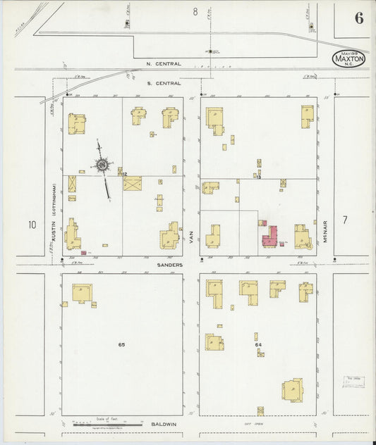 Sanborn Fire Insurance Map from Maxton, Robeson County, North Carolina (1919), Sheet #0006 - Historic Sanborn Fire Insurance Map Print, vintage old map wall art, antique decor, genealogy gift, North Carolina North Carolina map