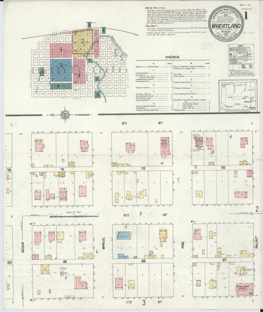 Sanborn Fire Insurance Map from Wheatland, Platte County, Wyoming (1912), Sheet #0001 - Historic Sanborn Fire Insurance Map Print, vintage old map wall art, antique decor, genealogy gift, Wyoming Wyoming map