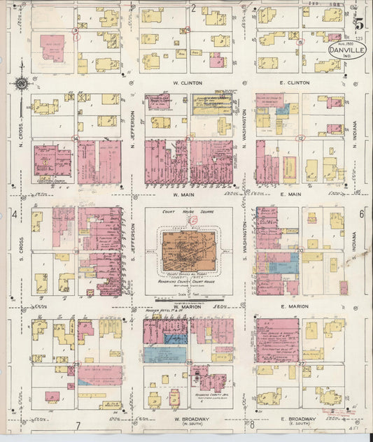 Sanborn Fire Insurance Map from Danville, Hendricks County, Indiana (1932), Sheet #0005 - Historic Sanborn Fire Insurance Map Print, vintage old map wall art, antique decor, genealogy gift, Indiana Indiana map