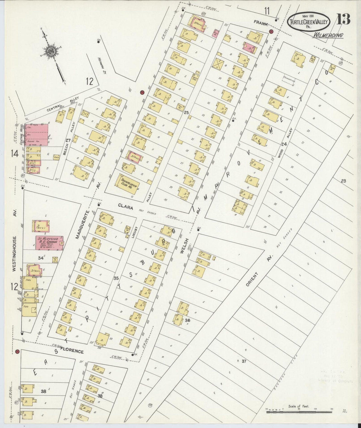 Sanborn Fire Insurance Map from Turtle Creek Valley, Allegheny County, Pennsylvania (1911), Sheet #0013 - Historic Sanborn Fire Insurance Map Print, vintage old map wall art, antique decor, genealogy gift, Pennsylvania Pennsylvania map