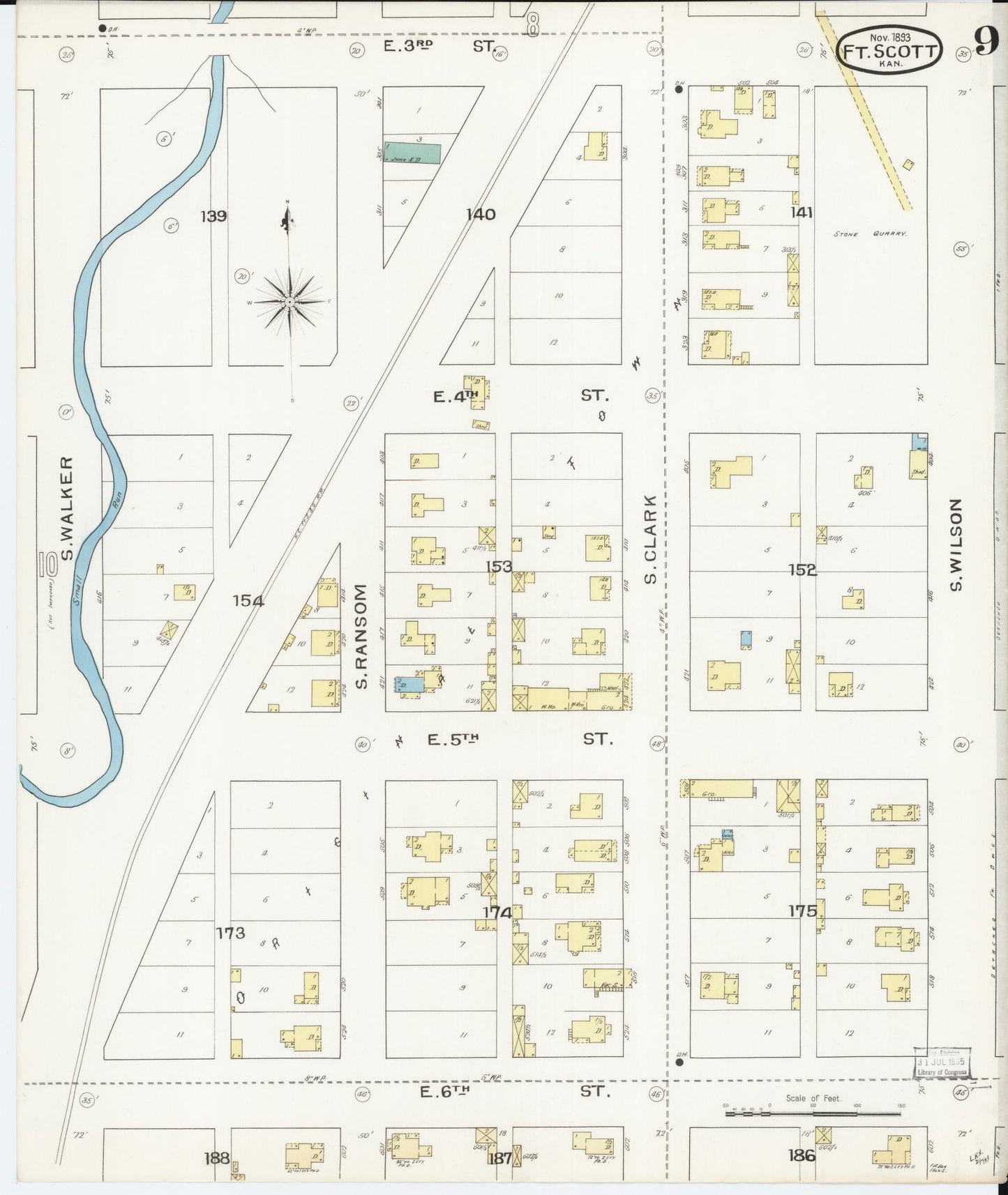 Sanborn Fire Insurance Map from Fort Scott, Bourbon County, Kansas (1893), Sheet #0009 - Complete Map Set gallery image, historic Sanborn map, vintage wall art, Kansas Kansas
