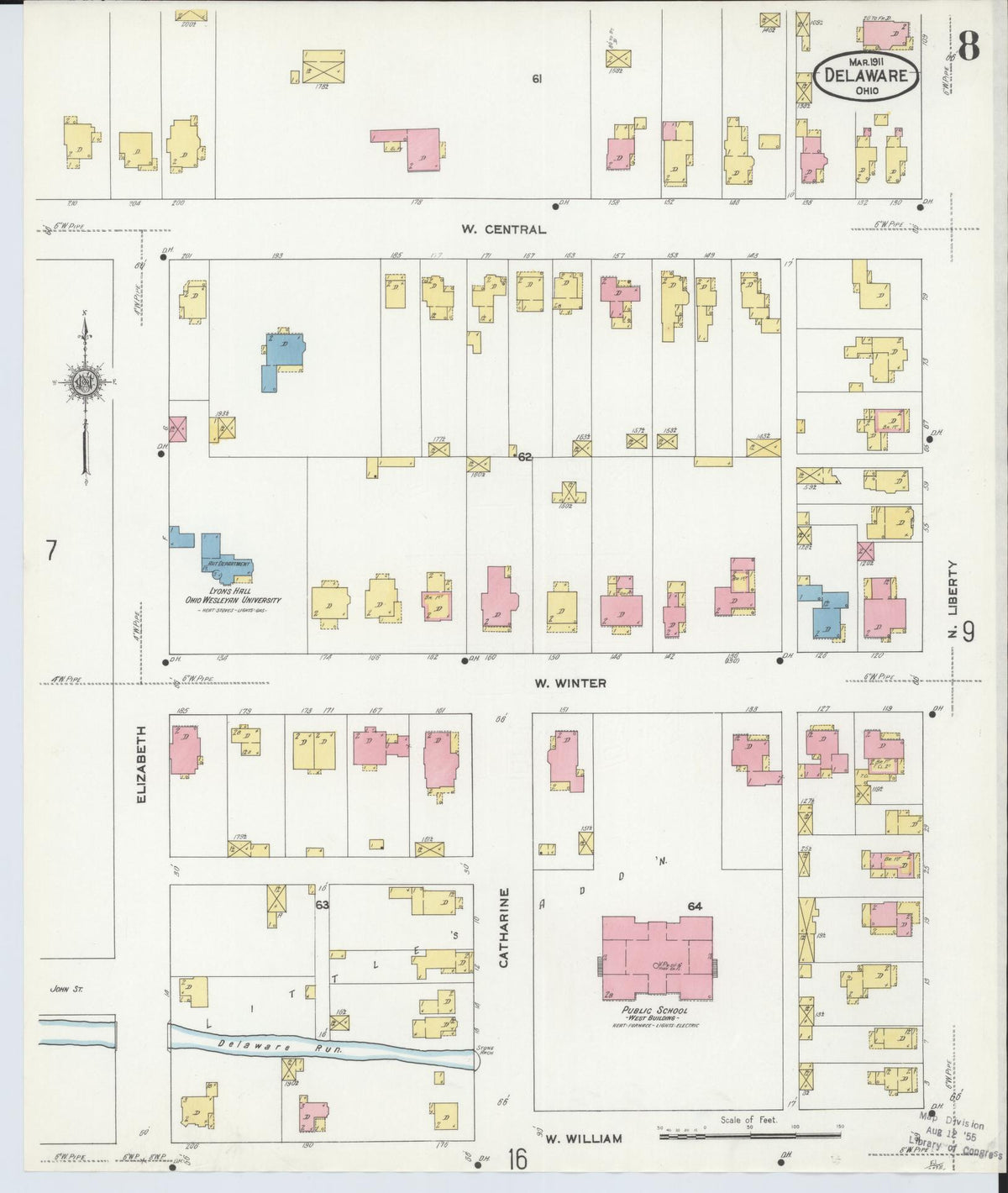 Sanborn Fire Insurance Map from Delaware, Delaware County, Ohio (1911), Sheet #0008 - Complete Map Set gallery image, historic Sanborn map, vintage wall art, Sanborn Fire Insurance Map from Delaware Delaware