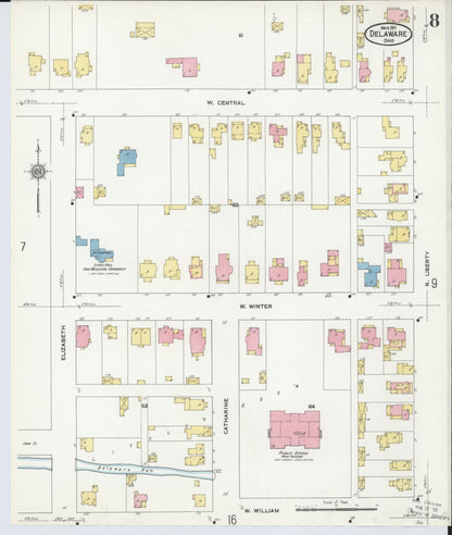 Sanborn Fire Insurance Map from Delaware, Delaware County, Ohio (1911), Sheet #0008 - Complete Map Set gallery image, historic Sanborn map, vintage wall art, Sanborn Fire Insurance Map from Delaware Delaware