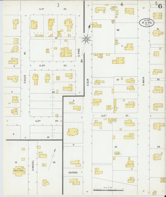 Sanborn Fire Insurance Map from Hope, Hempstead County, Arkansas (1900), Sheet #0006 - Historic Sanborn Fire Insurance Map Print, vintage old map wall art, antique decor, genealogy gift, Arkansas Arkansas map