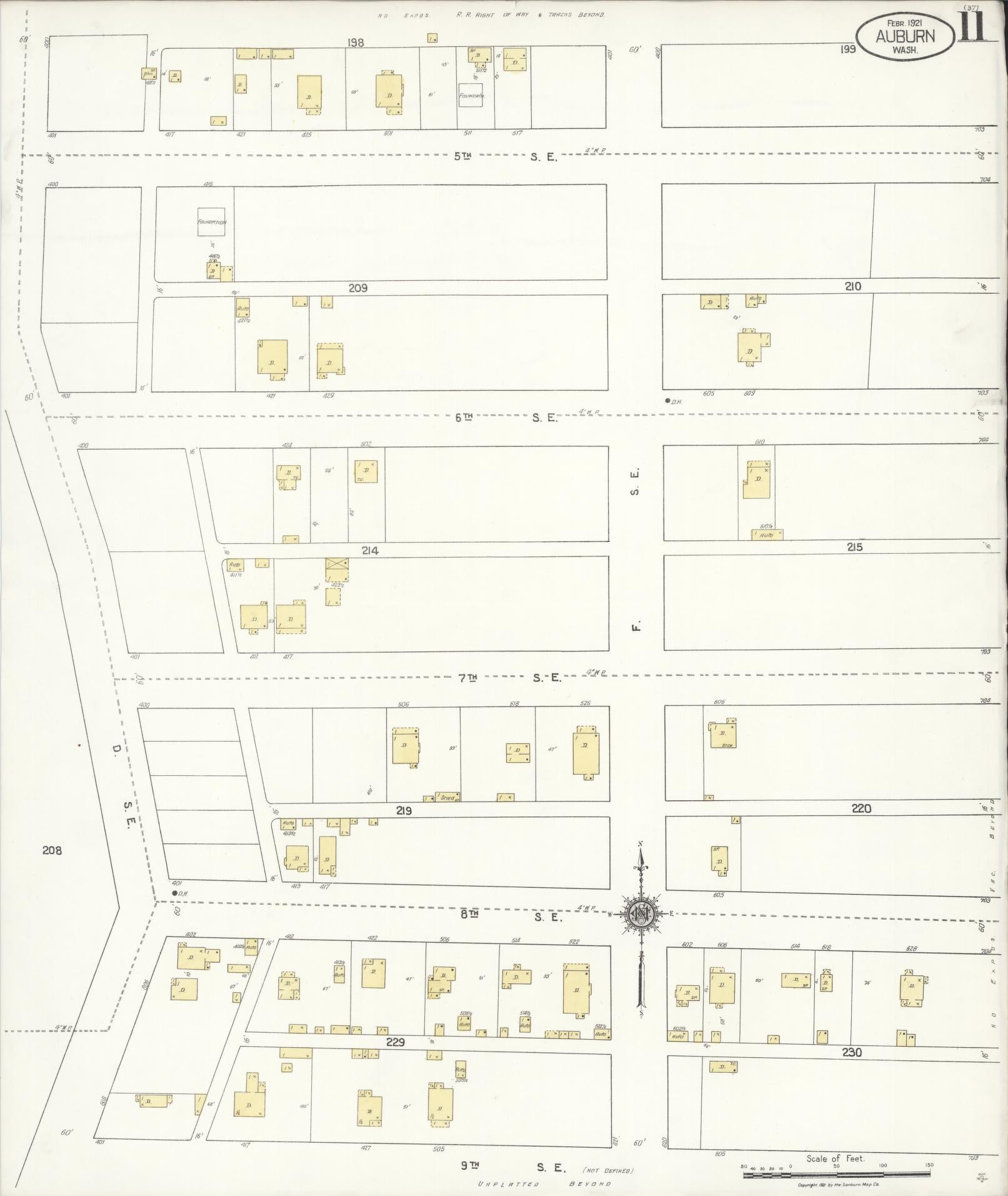 Sanborn Fire Insurance Map from Auburn [see also Slaughter], King County, Washington (1921), Sheet #0011 - Historic Sanborn Fire Insurance Map Print, vintage old map wall art, antique decor, genealogy gift, Washington Washington map