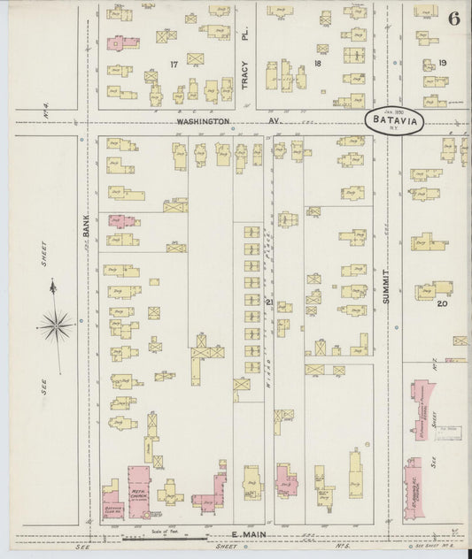 Sanborn Fire Insurance Map from Batavia, Genesee County, New York (1890), Sheet #0006 - Historic Sanborn Fire Insurance Map Print, vintage old map wall art, antique decor, genealogy gift, New York New York map