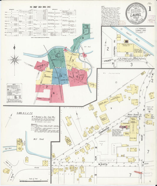 Sanborn Fire Insurance Map from Laurel, Sussex County, Delaware (1907), Sheet #0001 - Historic Sanborn Fire Insurance Map Print, vintage old map wall art, antique decor, genealogy gift, Delaware Delaware map