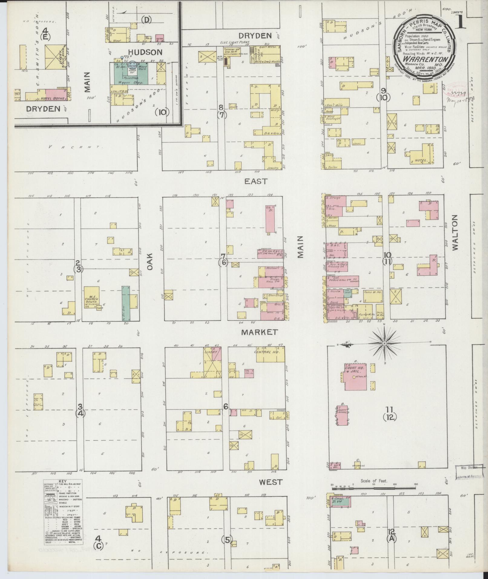 Sanborn Fire Insurance Map from Warrenton, Warren County, Missouri (1893), Sheet #0001 - Complete Map Set gallery image, historic Sanborn map, vintage wall art, Missouri Missouri