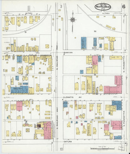 Sanborn Fire Insurance Map from West Palm Beach, Dade County, Florida (1920), Sheet #0006 - Historic Sanborn Fire Insurance Map Print, vintage old map wall art, antique decor, genealogy gift, Florida Florida map