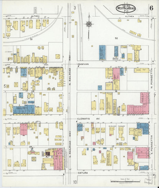 Sanborn Fire Insurance Map from West Palm Beach, Dade County, Florida (1920), Sheet #0006 - Historic Sanborn Fire Insurance Map Print, vintage old map wall art, antique decor, genealogy gift, Florida Florida map