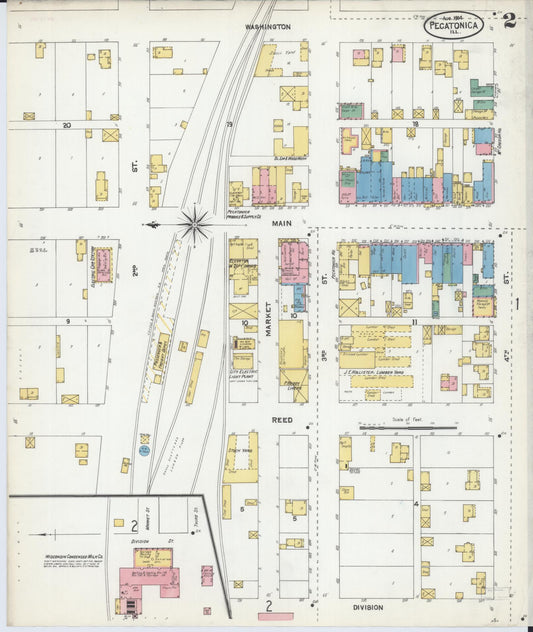 Sanborn Fire Insurance Map from Pecatonica, Winnebago County, Illinois (1904), Sheet #0002 - Historic Sanborn Fire Insurance Map Print, vintage old map wall art, antique decor, genealogy gift, Illinois Illinois map