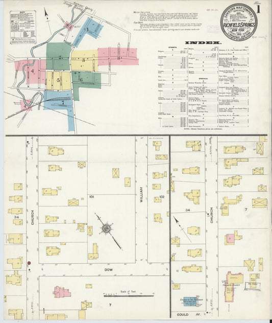 Sanborn Fire Insurance Map from Richfield Springs, Otsego County, New York (1910), Sheet #0001 - Historic Sanborn Fire Insurance Map Print, vintage old map wall art, antique decor, genealogy gift, New York New York map