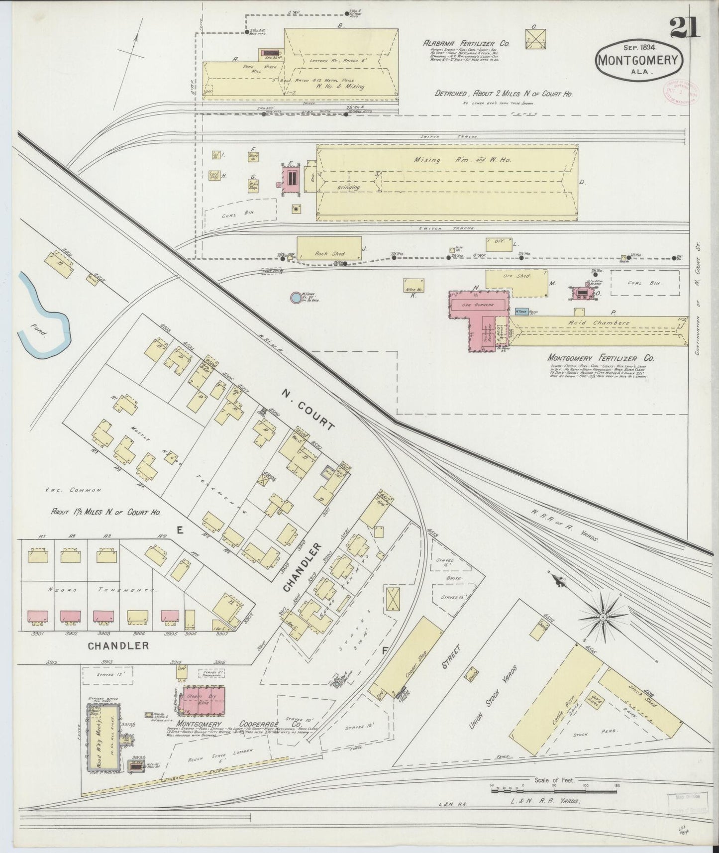 Sanborn Fire Insurance Map from Montgomery, Montgomery County, Alabama (1894), Sheet #0021 - Complete Map Set gallery image, historic Sanborn map, vintage wall art, Alabama Alabama