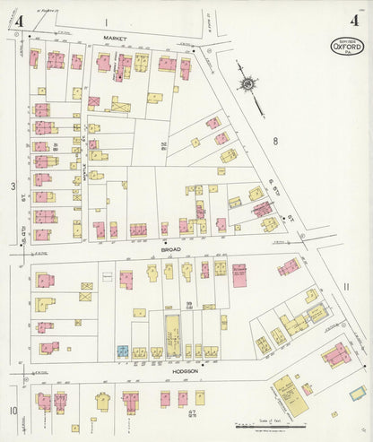 Sanborn Fire Insurance Map from Oxford, Chester County, Pennsylvania (1924), Sheet #0004 - Historic Sanborn Fire Insurance Map Print, vintage old map wall art, antique decor, genealogy gift, Pennsylvania Pennsylvania map