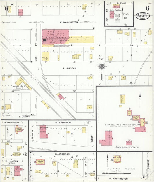 Sanborn Fire Insurance Map from Blair, Washington County, Nebraska (1923), Sheet #0006 - Historic Sanborn Fire Insurance Map Print, vintage old map wall art, antique decor, genealogy gift, Nebraska Nebraska map