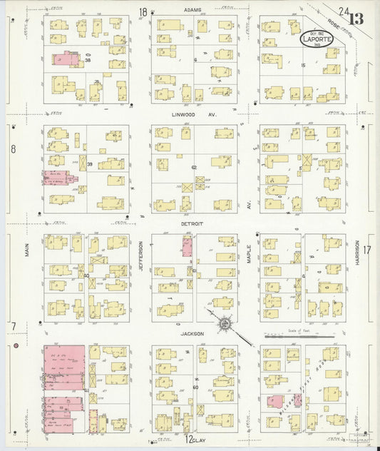 Sanborn Fire Insurance Map from La Porte, La Porte County, Indiana (1912), Sheet #0013 - Historic Sanborn Fire Insurance Map Print, vintage old map wall art, antique decor, genealogy gift, Indiana Indiana map