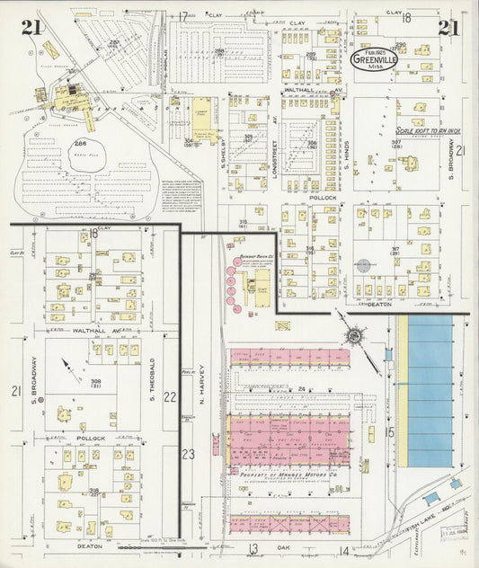 Sanborn Fire Insurance Map from Greenville, Washington County, Mississippi (1925), Sheet #0021 - Historic Sanborn Fire Insurance Map Print, vintage old map wall art, antique decor, genealogy gift, Mississippi Mississippi map