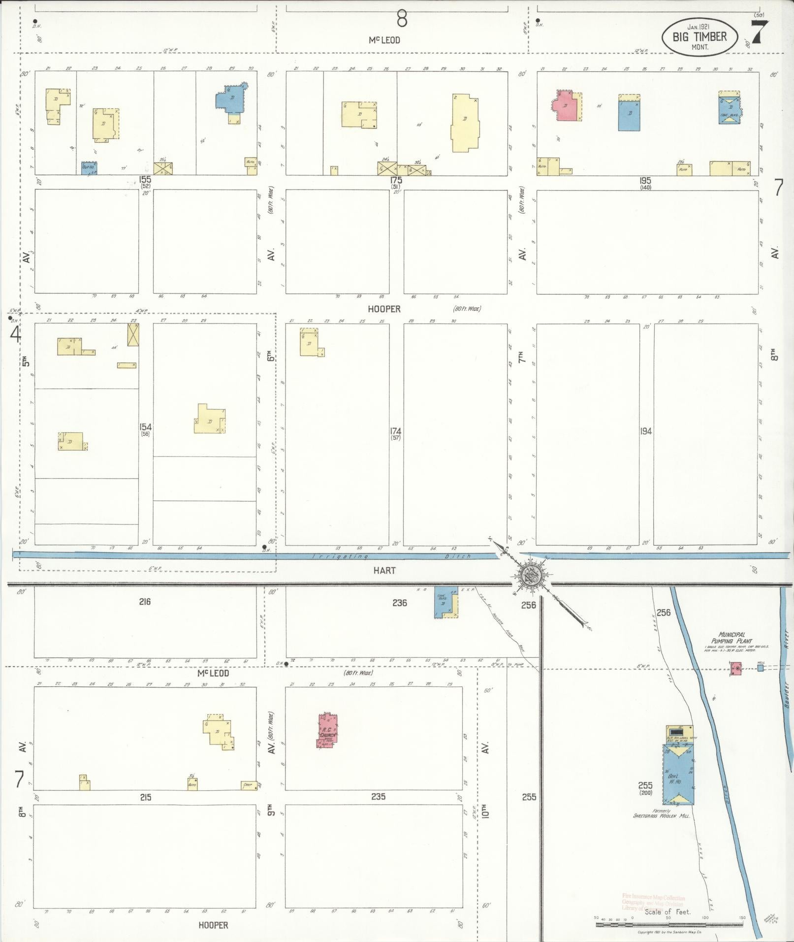 Sanborn Fire Insurance Map from Big Timber, Sweet Grass County, Montana (1921), Sheet #0007 - Complete Map Set gallery image, historic Sanborn map, vintage wall art, Montana Montana