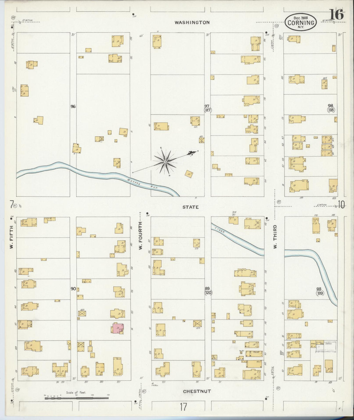 Sanborn Fire Insurance Map from Corning, Steuben County, New York (1908), Sheet #0016 - Complete Map Set gallery image, historic Sanborn map, vintage wall art, New York New York