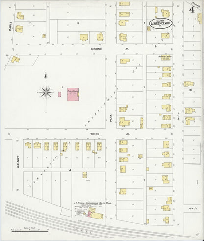 Sanborn Fire Insurance Map from Lawrenceville, Brunswick County, Virginia (1907), Sheet #0004 - Complete Map Set gallery image, historic Sanborn map, vintage wall art, Virginia Virginia