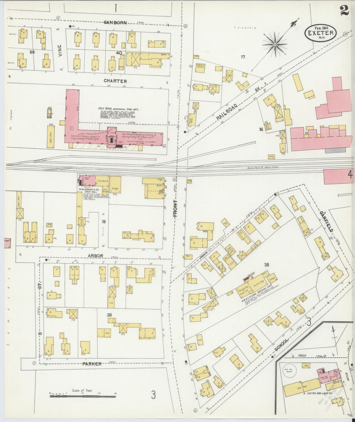 Sanborn Fire Insurance Map from Exeter, Rockingham  County, New Hampshire (1904), Sheet #0002 - Complete Map Set gallery image, historic Sanborn map, vintage wall art, New Hampshire New Hampshire