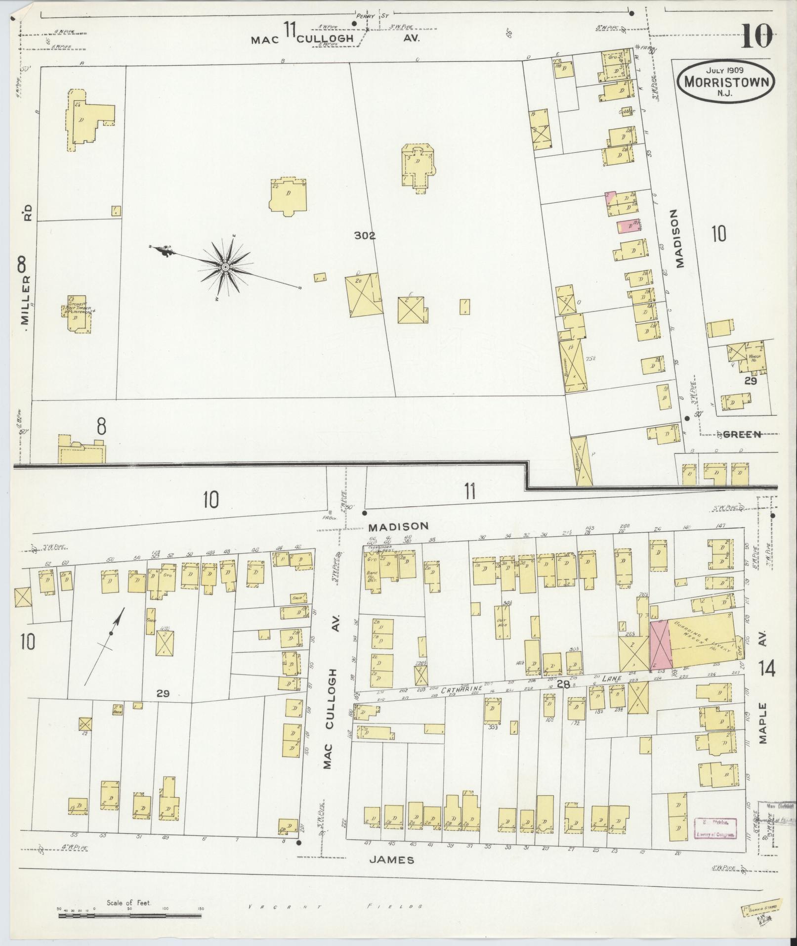 Sanborn Fire Insurance Map from Morristown, Morris County, New Jersey (1909), Sheet #0010 - Complete Map Set gallery image, historic Sanborn map, vintage wall art, New Jersey New Jersey