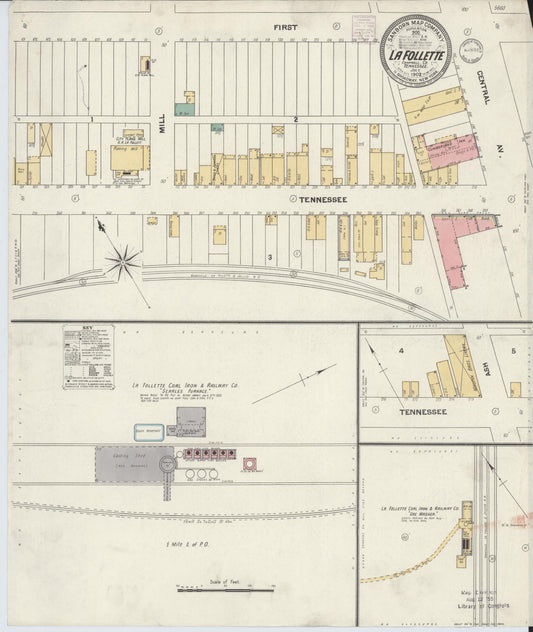 Sanborn Fire Insurance Map from La Follette, Campbell County, Tennessee (1902), Sheet #0001 - Historic Sanborn Fire Insurance Map Print, vintage old map wall art, antique decor, genealogy gift, Tennessee Tennessee map