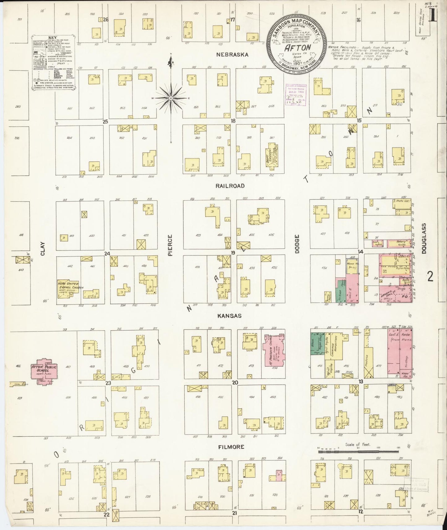 Sanborn Fire Insurance Map from Afton, Union County, Iowa (1907), Sheet #0001 - Historic Sanborn Fire Insurance Map Print