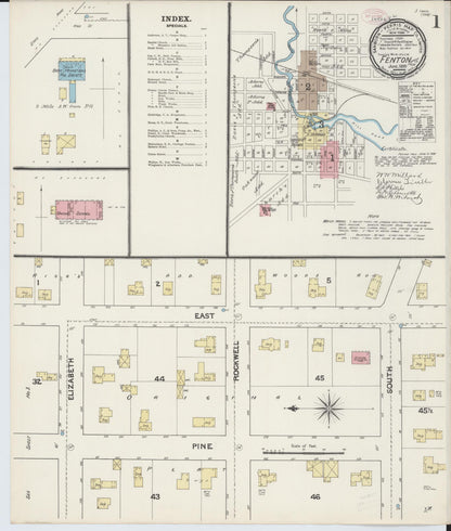 Sanborn Fire Insurance Map from Fenton, Genesee County, Michigan (1890), Sheet #0001 - Complete Map Set gallery image, historic Sanborn map, vintage wall art, Michigan Michigan