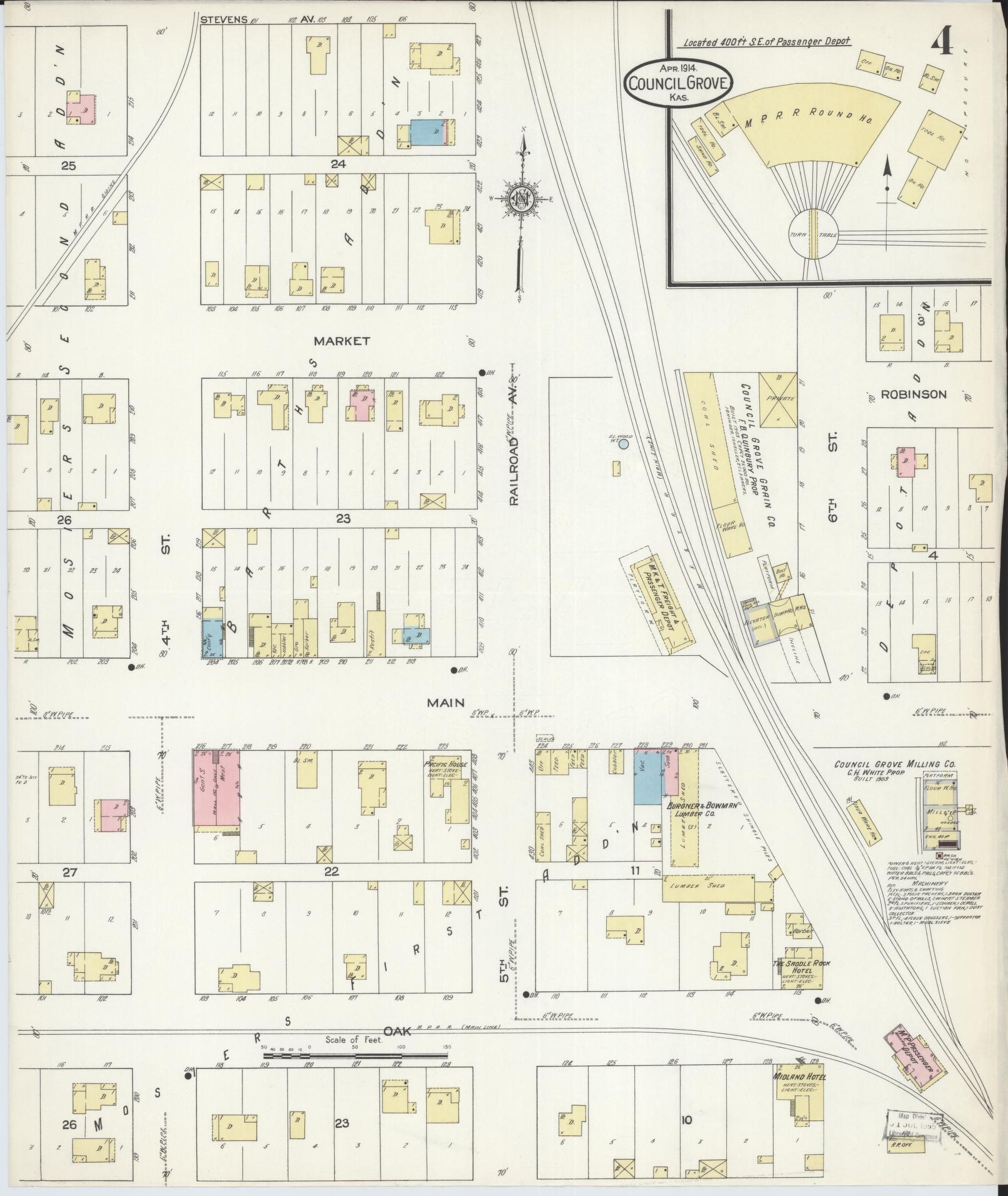 Sanborn Fire Insurance Map from Council Grove, Morris County, Kansas (1914), Sheet #0004 - Complete Map Set gallery image, historic Sanborn map, vintage wall art, Kansas Kansas