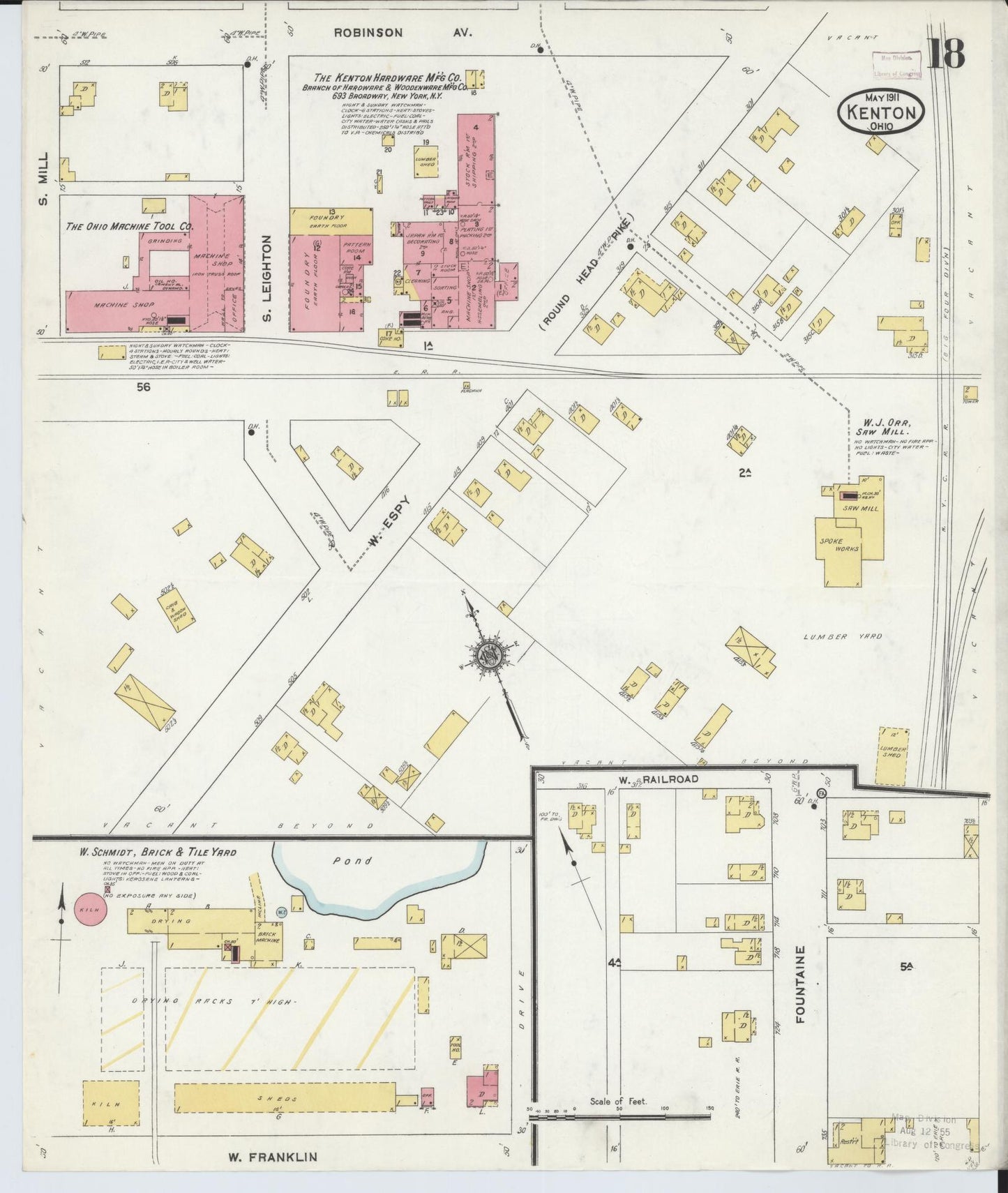 Sanborn Fire Insurance Map from Kenton, Hardin County, Ohio (1911), Sheet #0018 - Historic Sanborn Fire Insurance Map Print, vintage old map wall art, antique decor, genealogy gift, Ohio Ohio map