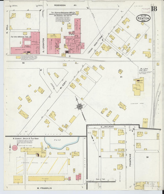 Sanborn Fire Insurance Map from Kenton, Hardin County, Ohio (1911), Sheet #0018 - Historic Sanborn Fire Insurance Map Print, vintage old map wall art, antique decor, genealogy gift, Ohio Ohio map