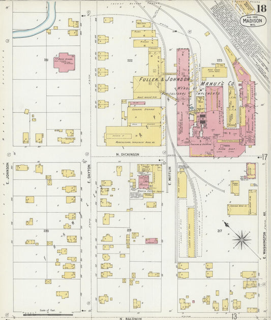 Sanborn Fire Insurance Map from Madison, Dane County, Wisconsin (1902), Sheet #0018 - Historic Sanborn Fire Insurance Map Print, vintage old map wall art, antique decor, genealogy gift, Wisconsin Wisconsin map