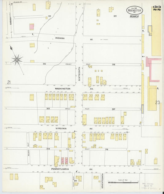 Sanborn Fire Insurance Map from Rochester, Beaver County, Pennsylvania (1908), Sheet #0021 - Historic Sanborn Fire Insurance Map Print, vintage old map wall art, antique decor, genealogy gift, Pennsylvania Pennsylvania map