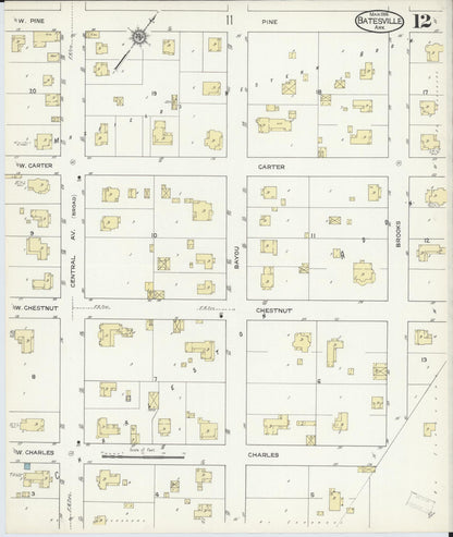 Sanborn Fire Insurance Map from Batesville, Independence County, Arkansas (1914), Sheet #0012 - Complete Map Set gallery image, historic Sanborn map, vintage wall art, Arkansas Arkansas