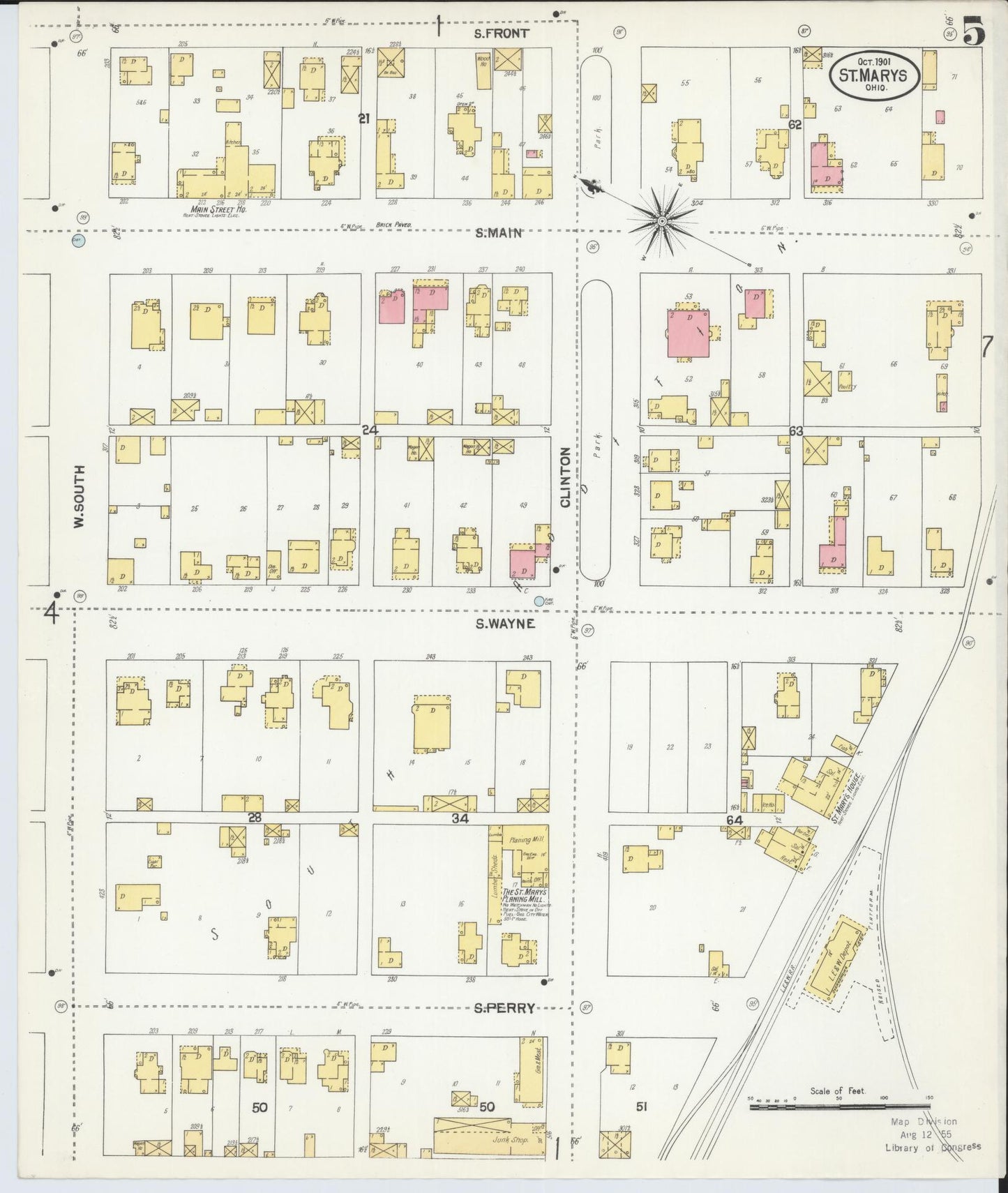 Sanborn Fire Insurance Map from Saint Marys, Auglaize County, Ohio (1901), Sheet #0005 - Complete Map Set gallery image, historic Sanborn map, vintage wall art, Ohio Ohio