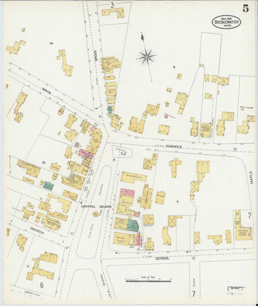 Sanborn Fire Insurance Map from Bridgewater, Plymouth County, Massachusetts (1906), Sheet #0005 - Historic Sanborn Fire Insurance Map Print, vintage old map wall art, antique decor, genealogy gift, Massachusetts Massachusetts map